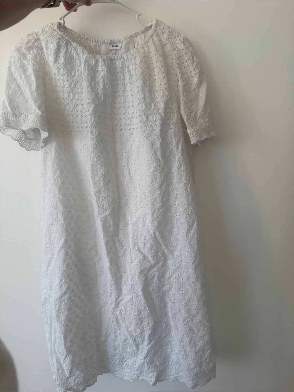 GAP White Eyelet Dress with Scalloped Sleeves